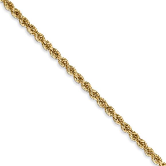 2.5mm 14k Yellow Gold Handmade Solid Rope Chain Necklace 16 Inch